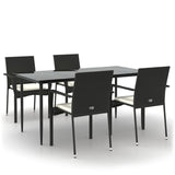 5 Piece Garden Dining Set with Cushions Black Poly Rattan - Front View