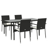 5 Piece Garden Dining Set with Cushions Black Poly Rattan - Side View