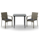 3 Piece Garden Dining Set with Cushions Black and Grey Poly Rattan - Front View