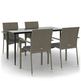 5 Piece Garden Dining Set with Cushions Black and Grey Poly Rattan - Front View