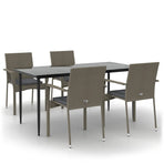 5 Piece Garden Dining Set with Cushions Black&Grey Poly Rattan