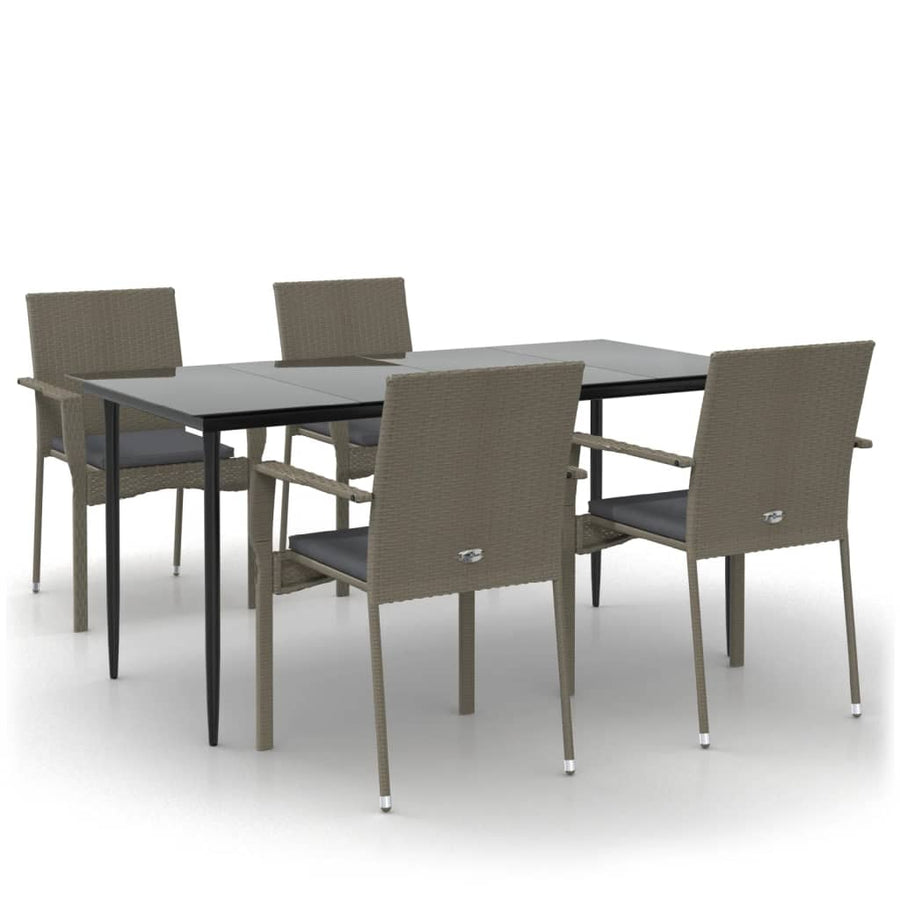 5 Piece Garden Dining Set with Cushions Black&Grey Poly Rattan