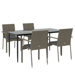 5 Piece Garden Dining Set with Cushions Black&Grey Poly Rattan
