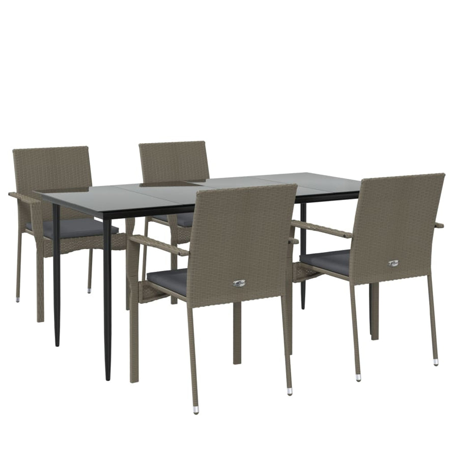 5 Piece Garden Dining Set with Cushions Black&Grey Poly Rattan