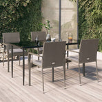5 Piece Garden Dining Set with Cushions Black&Grey Poly Rattan