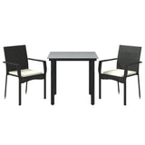 3 Piece Garden Dining Set with Cushions Black Poly Rattan - Side View