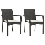 3 Piece Garden Dining Set with Cushions Black Poly Rattan - Top-Down View
