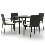 5 Piece Garden Dining Set with Cushions Black Poly Rattan