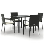 5 Piece Garden Dining Set with Cushions Black Poly Rattan