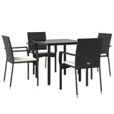 5 Piece Garden Dining Set with Cushions Black Poly Rattan - Side View