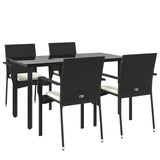 5 Piece Garden Dining Set with Cushions Black Poly Rattan - Side View