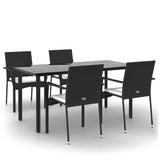 5 Piece Garden Dining Set with Cushions Black Poly Rattan - Front View