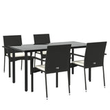 5 Piece Garden Dining Set with Cushions Black Poly Rattan - Side View