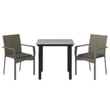 3 Piece Garden Dining Set with Cushions Black and Grey Poly Rattan - Side View