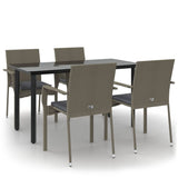 5 Piece Garden Dining Set with Cushions Black and Grey Poly Rattan - Front View