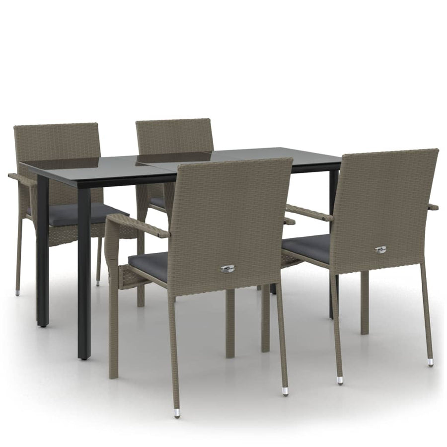 5 Piece Garden Dining Set with Cushions Black&Grey Poly Rattan