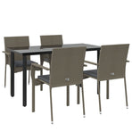 5 Piece Garden Dining Set with Cushions Black&Grey Poly Rattan