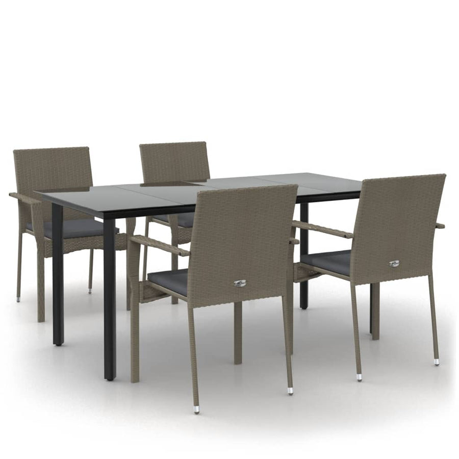 5 Piece Garden Dining Set with Cushions Black&Grey Poly Rattan