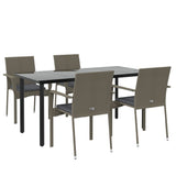 5 Piece Garden Dining Set with Cushions Black and Grey Poly Rattan