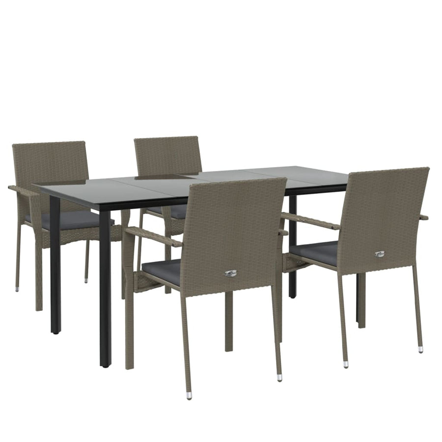5 Piece Garden Dining Set with Cushions Black&Grey Poly Rattan