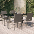 5 Piece Garden Dining Set with Cushions Black&Grey Poly Rattan