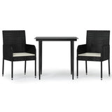 3 Piece Garden Dining Set with Cushions Black Poly Rattan