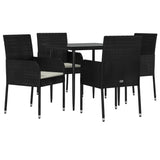 5 Piece Garden Dining Set with Cushions Black Poly Rattan - Side View