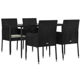 5 Piece Garden Dining Set with Cushions Black Poly Rattan - Side View