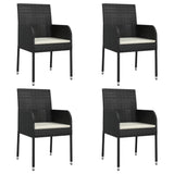 5 Piece Garden Dining Set with Cushions Black Poly Rattan - Top-Down View