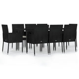 9 Piece Garden Dining Set with Cushions Black Poly Rattan - Front View