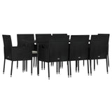 9 Piece Garden Dining Set with Cushions Black Poly Rattan - Side View