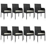 9 Piece Garden Dining Set with Cushions Black Poly Rattan