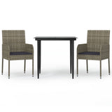 3 Piece Garden Dining Set with Cushions Black and Grey Poly Rattan