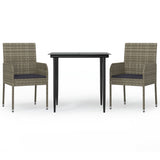3 Piece Garden Dining Set with Cushions Black and Grey Poly Rattan - Front View