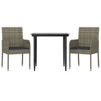3 Piece Garden Dining Set with Cushions Black&Grey Poly Rattan