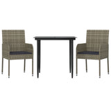 3 Piece Garden Dining Set with Cushions Black and Grey Poly Rattan - Side View