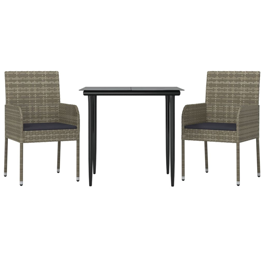 3 Piece Garden Dining Set with Cushions Black&Grey Poly Rattan