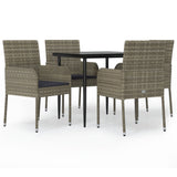 5 Piece Garden Dining Set with Cushions Black and Grey Poly Rattan - Front View
