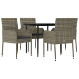 5 Piece Garden Dining Set with Cushions Black and Grey Poly Rattan