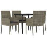 5 Piece Garden Dining Set with Cushions Black and Grey Poly Rattan - Side View