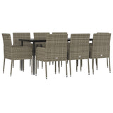 9 Piece Garden Dining Set with Cushions Black and Grey Poly Rattan