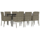 9 Piece Garden Dining Set with Cushions Black and Grey Poly Rattan - Side View