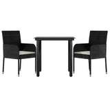 3 Piece Garden Dining Set with Cushions Black Poly Rattan - Side View