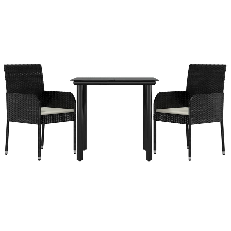 3 Piece Garden Dining Set with Cushions Black Poly Rattan