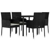 5 Piece Garden Dining Set with Cushions Black Poly Rattan - Side View