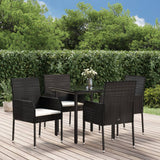 5 Piece Garden Dining Set with Cushions Black Poly Rattan