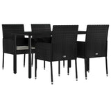 5 Piece Garden Dining Set with Cushions Black Poly Rattan - Side View