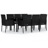 9 Piece Garden Dining Set with Cushions Black Poly Rattan - Front View