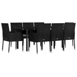 9 Piece Garden Dining Set with Cushions Black Poly Rattan - Side View
