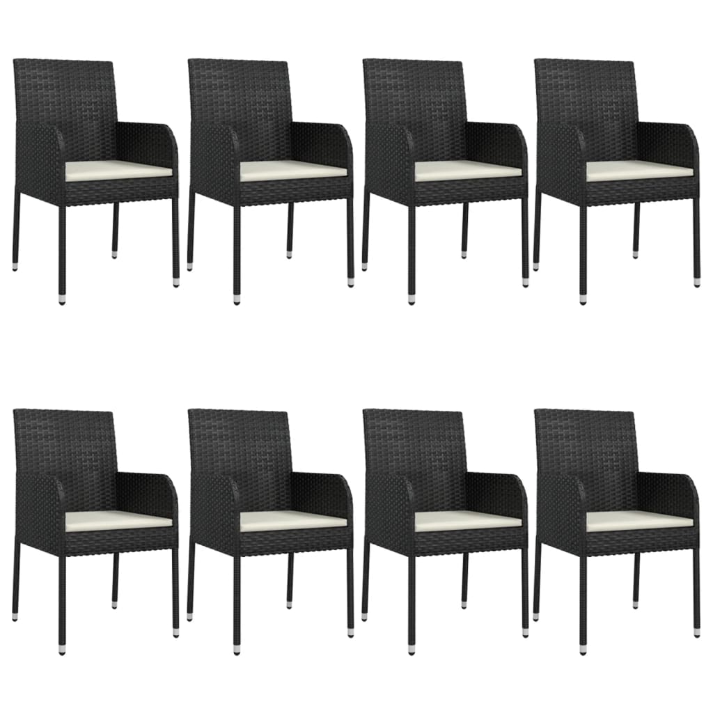 9 Piece Garden Dining Set with Cushions Black Poly Rattan